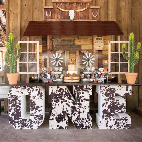 Saddle Up 1st Birthday, Wild West First Birthday Party, Where The West Was One Birthday, Wild West First Birthday Girl, Cowhide Birthday Party, Cowboys First Rodeo Birthday, Southwestern Party Decor, Wildest One In The West, Cowboy 1st Birthday Party Western Theme