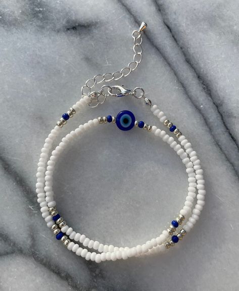 Evil Eye Bead Necklace, Green And Blue Beaded Necklace, White Evil Eye Beaded Necklace, Midnights Accessories, Blue And White Beaded Necklace, Evil Eye Beaded Necklace, Blue And White Bracelet, Evil Eye Jewellery, Evil Eye Beaded Bracelet