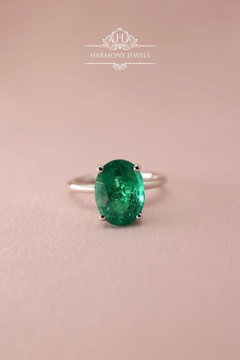 #emeraldring #emeraldringdesign #solitaireemeraldring #greenemerald #greenemeraldengagementrings #harmonyjewelsldn Emerald Solitaire Ring, Ring Emerald, Emerald Jewelry, Green Emerald, Jewelry Rings Engagement, Eternity Ring, Solitaire Ring, Oval Shape, Emerald