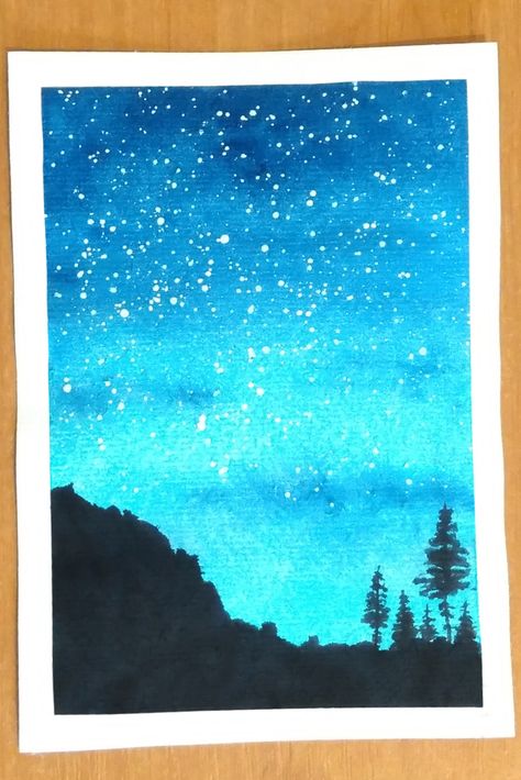 Night Sky In Watercolor. Step By Step Painting Tutorial. – Maya Galleas Forest Galaxy, Painting Night Sky, Watercolor Step By Step, Friends Painting, Sky Paintings, Watercolor Night Sky, Painting Night, Night Sky Painting, Watercolor Sky