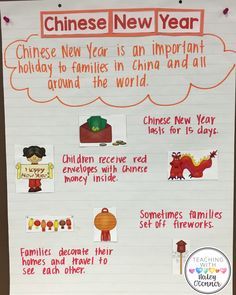 Chinese New Year Anchor Chart Diversity In The Classroom, Chinese New Year Crafts For Kids, Chinese New Year Activities, Bahasa China, Teaching Holidays, History Worksheets, World History Lessons, Christmas Teaching, Chinese New Year Crafts