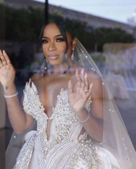 Toya Johnson Wedding, Glamorous Wedding Dress Bling, Toya Johnson, Black People Weddings, Occasional Dresses, Black Brides, Sweet Morning, Glam Wedding Dress, Wedding Swag