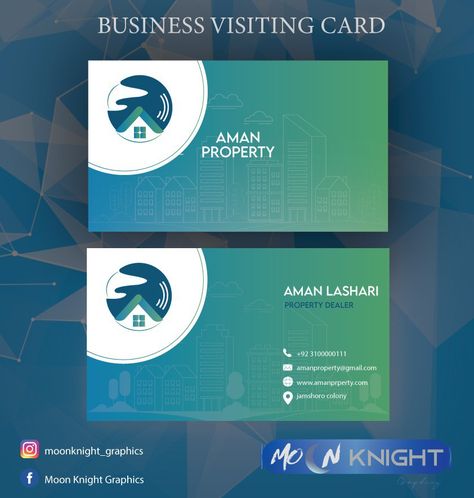 Property dealer business card Moon Knight, Visiting Cards, Business Card Design, Business Card, Business Cards, Card Design, Design