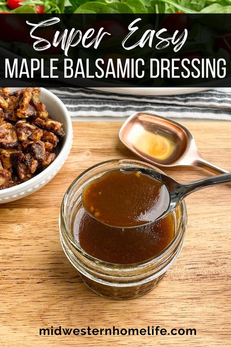 Homemade Maple Balsamic Dressing is the perfect way to elevate your favorite salads. This sweet and tangy vinaigrette dressing is so much better than anything you'll find at the store and shakes together quickly with simple ingredients. Easy Homemade Salad, Maple Balsamic Vinaigrette, Balsamic Vinegarette, Maple Balsamic Dressing, Balsamic Dressing Recipe, Easy Homemade Salad Dressing, Honey Balsamic Vinaigrette, Balsamic Vinaigrette Recipe, Maple Balsamic