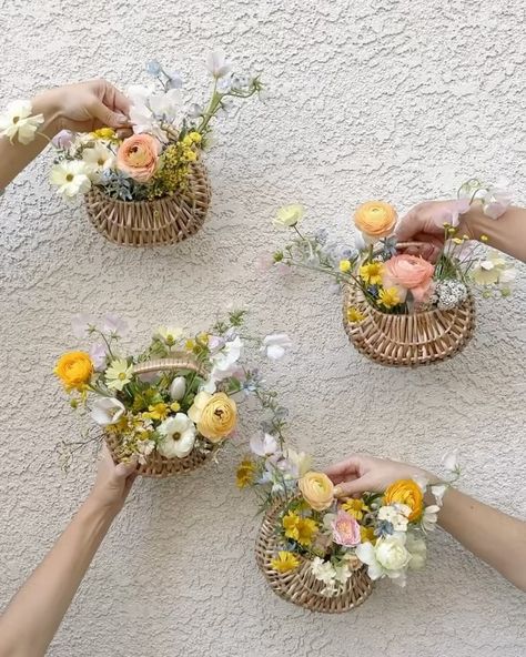 Bridesmaids Floral Baskets, Basket Flowers Bridesmaids, Wedding Flower Basket Bridesmaid, Bridesmaids Bouquet Baskets, Flower Baskets Bridesmaids, Bridal Bouquet Basket, Wedding Bouquet Basket, Bouquet Basket Flowers, Flower Girl Basket With Flowers