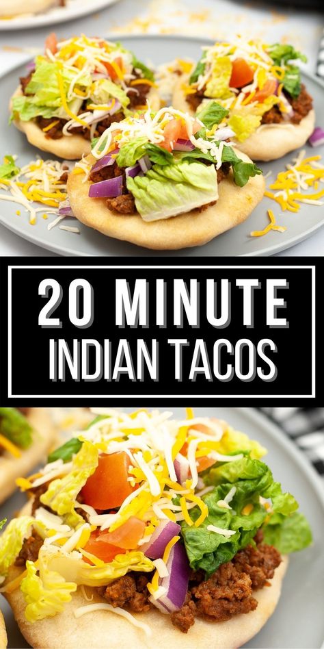 These Indian Fry Bread Tacos put a fun spin on a family favorite.They are so delicious and flavorful made with Indian Fry Bread. Indian Tacos Easy, Unique Burrito Ideas, Unique Taco Recipes, Indian Tacos Recipe, Cherokee Recipes, Indian Taco Recipes, Unique Tacos, Indian Fried Bread Recipe, Indian Taco