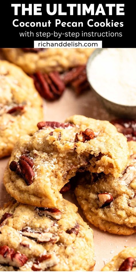 Chewy Coconut Pecan Cookies, Coconut Pecan Cookies Recipes, Coconut Pecan Cookies Chewy, Affordable Desserts, Coconut Chewies, Pecan Coconut Cookies, Coconut Sweets, Rum Cookies, Pecan Recipe