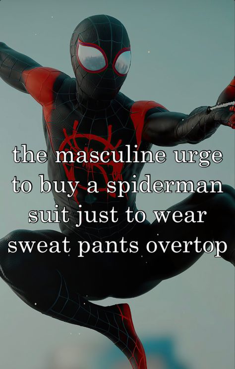 Spiderman With Sweatpants, Spiderman In Sweatpants, Spiderman Sweatpants, Spiderman Suit, Spiderman Suits, Spiderman Comic, Grey Sweatpants, Just Do It, Spiderman