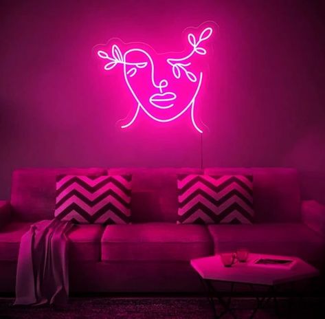 Bedroom wall decoration led sign is made of colored silicone tube and acrylic base plate. Compared with the traditional glass neon signs, it is bright, safe, durable, energy-saving, noiseless, more durable, making various activities more atmosphere. $95.99 Neon Signs For Bedroom, Face Neon Sign, Birthday Party Room, Signs For Bedroom, Pink Sign, Aesthetic Gifts, Wall Decor Lights, Party Room, Neon Sign Bedroom