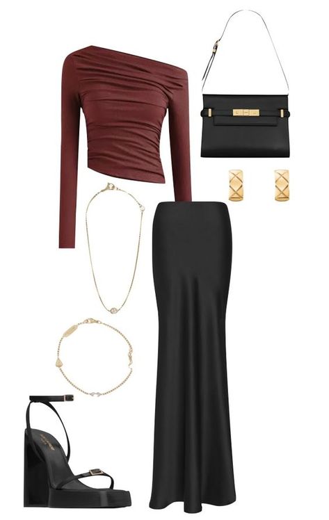 how to style satin skirt best trends midi skirt ootd women skirts 5 way to style satin skirt Classy Burgundy Outfits, Style Satin Skirt, Fuzzy Clothes, Skirt And Top Outfits, Skirts Winter, Skirt Ootd, Black Skirt Outfits, Ootd Women, Maxi Skirt Outfits