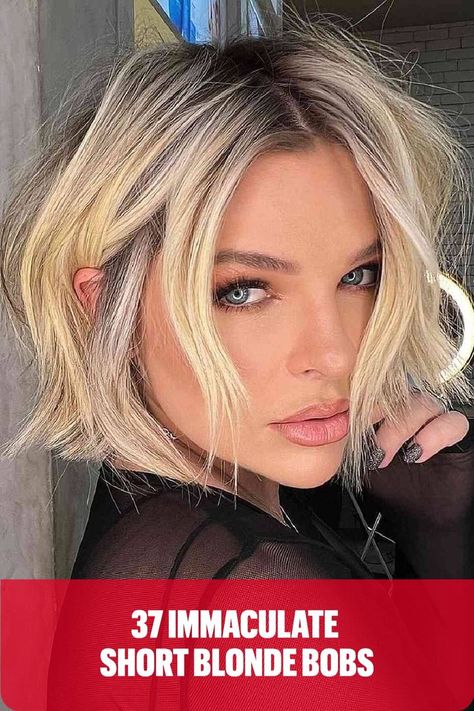 Modern Messy Blonde Short Bob Modern Blonde Bob, Short Messy Blonde Bob, Wavy Blonde Bob Hairstyles, Wavy Bob Blonde, Short Blonde Wavy Bob, Short Blonde Bobs Fine Hair, Beachy Blonde Bob, Fall Bob, Blonde Short Bob