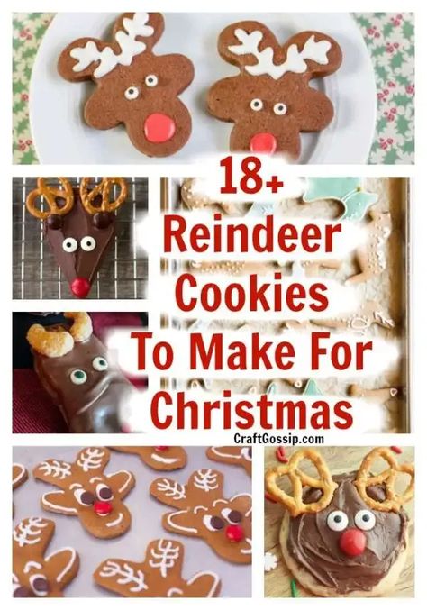 Reindeer Cookies Decorated, Christmas Gift Crafts, Reindeer Gingerbread Cookies, School Party Snacks, Peanut Butter Reindeer Cookies, Christmas Reindeer Cookies, Diy Christmas Reindeer, Rudolph Cookies, Fun Holiday Treats