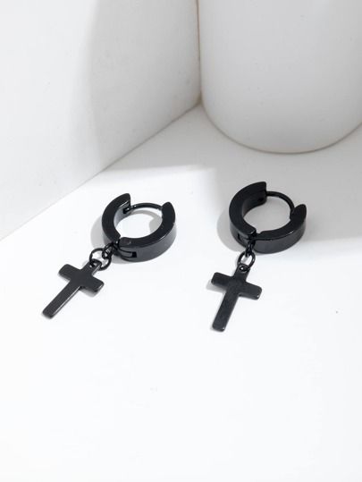 Black Ring Earrings, Cross Earrings Women, Cross Earings Piercings, Cross Piercings, Cross Earrings Men, Cross Piercing, Black Cross Earrings, Shein Earrings, Earrings Emo