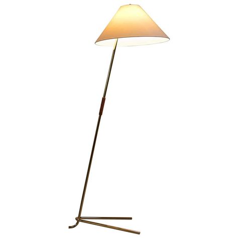 Brass and Leather 'Hase BL' Floor Lamp by Kalmar Werkstätten (2 pieces available) For Sale at 1stDibs Simple Floor Lamp, Fabric Floor Lamp, Beautiful Floor Lamps, Tiffany Floor Lamp, Silver Floor Lamp, Walnut Floors, Gold Floor Lamp, Contemporary Floor Lamps, Color Crema