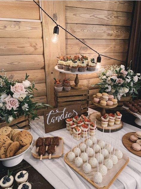 Dessert Tables Ideas Wedding, Boho Wedding Treat Table, Non Wedding Cake Ideas Dessert Tables, Party Food Organization Ideas, Dessert Table Ideas Bridal, Wedding Dessert Table Display Ideas, Dessert Bar Table Ideas, Wedding Decor Dessert Table, Desserts Display Ideas