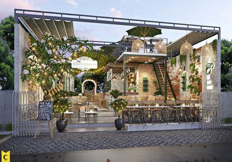 Rooftop Restaurant Design, Hoian Vietnam, Art Deco Style Interior, Bar Deco, Cafe Exterior, Outdoor Restaurant Design, Restaurant Exterior, Cafe Concept, Cafe Shop Design