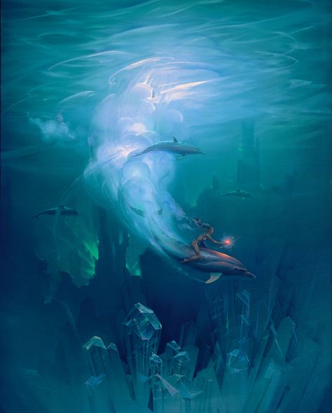 Fantasy painter John Pitre creates his own surreal worlds that explore underwater schools of marine life as well as vast landscapes filled with astral bodi Atlantis Painting, John Pitre, Fantasy Magic, Fantasy Paintings, Industrial Art, Visual Artwork, Fantasy Landscape, Art Oil, Atlantis