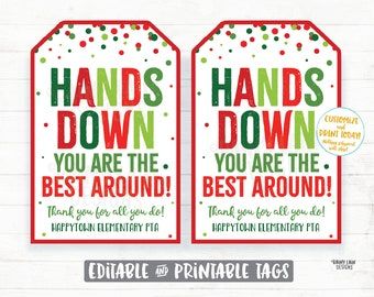 Hands Down Your the Best Around Christmas Tag | Etsy Christmas Bundt Cake, Print Center, Holiday Tags, Lottery Tickets, Staff Appreciation, Teacher Thank You, Employee Appreciation, Holiday Gift Tags, Chip Bags