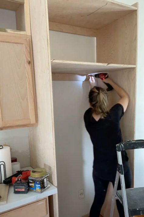 Elevate your kitchen's functionality and style with our ultimate DIY Refrigerator Cabinet Makeover guide! Unveil the secrets to designing and building custom cabinets that seamlessly integrate your fridge into the heart of your home. From maximizing storage space to enhancing visual appeal, our blog post covers everything you need to know to embark on this transformative project. Over Fridge Cabinet Ideas, Over Refrigerator Ideas, Above The Fridge Storage, How To Hide Deep Freezer, Hiding Deep Freezer, Fridge Cabinet Surround, Cabinet Over Fridge, Diy Fridge Surround, Refrigerator Cabinet Surround