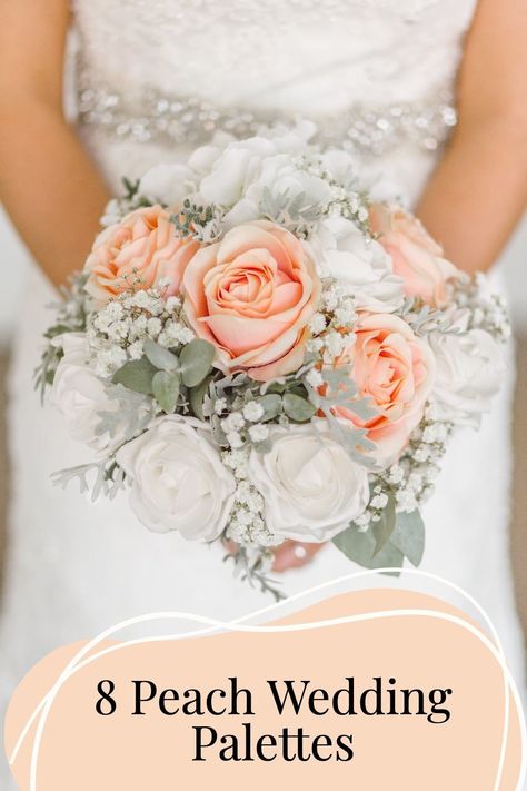 Bride holding a bouquet of peach and white roses. Spring Wedding Outfit, Small Wedding Bouquets, White And Pink Roses, Amazing Wedding Photography, Wedding Speech, Wedding Photography Tips, Wedding Professional, Free Wedding, Small Wedding