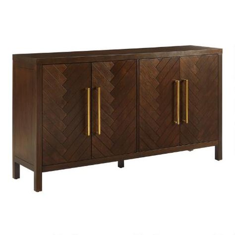 Large Darcy Dark Brown Herringbone Wood Storage Cabinet | World Market Modern Wood Sideboard, Mid Century Modern Sideboard, Large Storage Cabinets, Herringbone Wood, Wood Storage Cabinets, Traditional Dining, Traditional Dining Room, Multipurpose Room, Value City Furniture