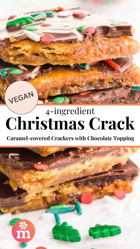 Christmas Cracker Toffee Vegan, Vegan Bark Christmas, Vegan Christmas Cracker Candy, Vegan Christmas Treats Easy, Vegan Christmas Bark, Vegan Christmas Candy Recipes, Vegan Christmas Candy, Christmas Vegan Desserts, Christmas Salty Snacks