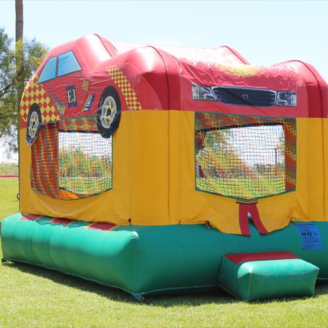 Race car themed bounce house. 15’ L x 13’ W x 16’ H Bounce House Rentals, Bounce Houses, Snow Cone, Product Development, Bounce House, Party Fun, 5 Hours, Candy Machine, Race Car