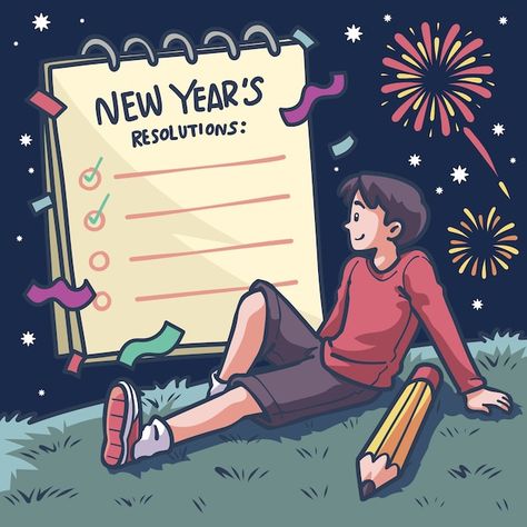 Free vector hand drawn new year's resolu... | Free Vector #Freepik #freevector #new-year-resolution #new-year-illustration #happy-new-year-2022 #new-year-2022 New Year Resolution Ideas, Resolution Ideas, Ideas Illustration, Year Wallpaper, Cat Presents, Happy New Year Vector, Neural Art, Wallpaper 2024, New Year Resolution