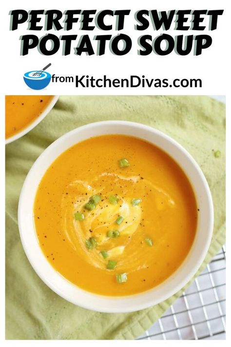 Sweet Potato Soup Recipes Easy, Yam Soup Recipe, Vegetarian Soups, Sweet Potato Soup Recipes, Potato Soup Easy, Delicious Soups, Soup Maker, Soup Kitchen, Potato Soup Recipe