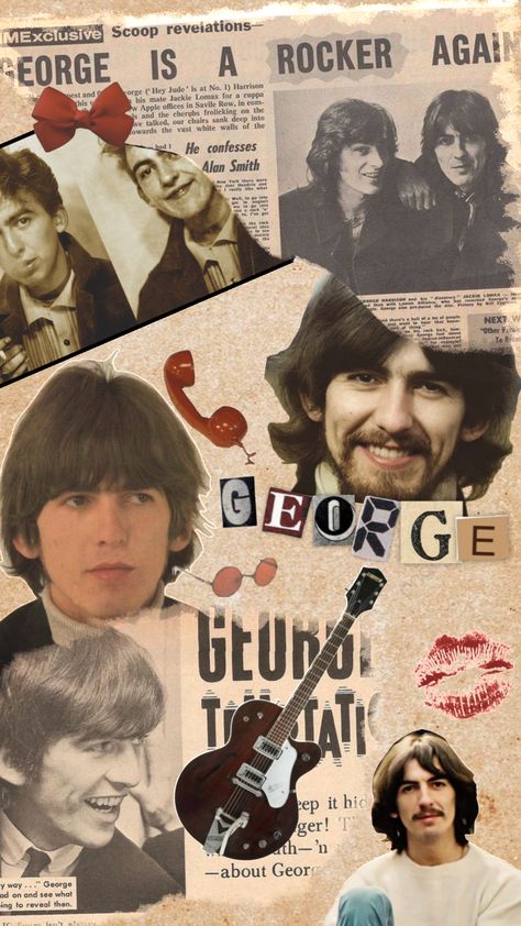 💋 Geo 💋 #georgeharrison #wallpaper #george #harrison #geo #background #beatles #thebeatles #vintage #paper #newspaper #red #music #band George Harrison Aesthetic Wallpaper, George Harrison Wallpaper, Rock And Roll Wallpaper, The Beatles Aesthetic, Beatles Aesthetic, Beatles Wallpaper, Beatles Vinyl, Beatles George Harrison, Beatles Love