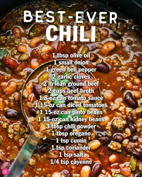 Best Ever Chili Recipe, Best Ever Chili, Best Chili Ever, Classic Chili Recipe, Delicious Chili Recipe, Homemade Chili Recipe, Classic Chili, Best Chili, Best Chili Recipe