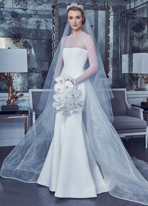 There Were Plenty of Royal Wedding References at Bridal Fashion Week Ariana Grande Wedding Dress, Ariana Grande Wedding, Turtleneck Wedding Dress, Romona Keveza Bridal, Romona Keveza Wedding Dresses, Romona Keveza, Organza Wedding Dress, Organza Wedding, Top Wedding Dresses