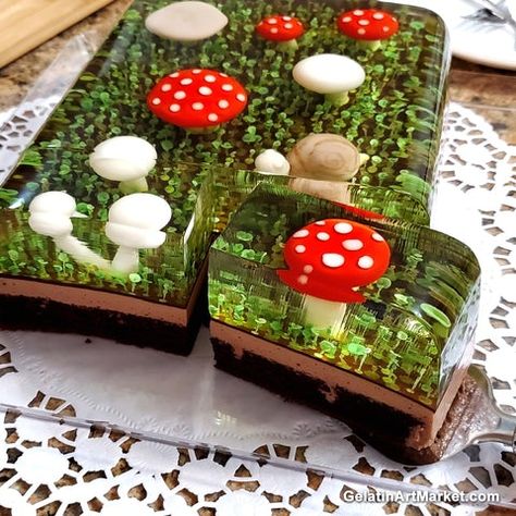 Gelatin Cake, How To Make Gelatin, Mushroom Cake, Gelatin Art, 3d Jelly Cake, Jelly Desserts, Gelatin Dessert, Jelly Cake, Spring Desserts