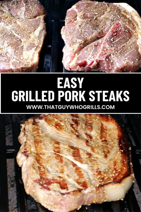 This Easy Grilled Pork Steaks Recipe is perfect for a weeknight grilling recipe! Using sesame oil and sesame seeds as well gives an amazing flavor! Pin to your grilling recipe Pinterest board for later. Steak On Gas Grill, Grilled Pork Steaks, Portabella Mushrooms Recipes, Caprese Appetizer, Pork Steak Recipe, Pork Steaks, Pork Sirloin, Grilled Steak Recipes, Pork Steak