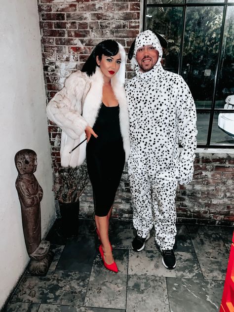 Cruella De Vil, Cruella De Vil Costume, Cruella DeVille, Couples Costume, Couple Costume, 101 Dalmatians, DIY Halloween Cruella Deville Costume Couple, Diy Cruella Deville Costume, Disney Fancy Dress, Marvel Halloween Costumes, Cruella Deville Costume, First Halloween Costumes, Marvel Couples, Costumes Couples, Couples Costume