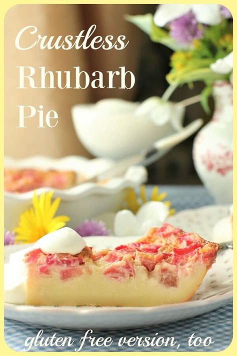 Crustless Rhubarb Custard Pie Rhubarb Custard Pie, Rhubarb Dessert, Rhubarb Custard Pies, Easiest Desserts, Rhubarb Custard, Rhubarb Desserts, Rhubarb Pie, Rhubarb And Custard, Easy Pie