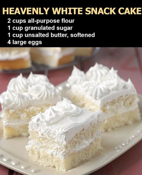 Tasty Recipes - IRRESISTIBLE HEAVENLY WHITE SNACK CAKE 😍... Heavenly White Snack Cake Recipe, Heavenly White Cake, White Pound Cake Recipe, White Chocolate Sheet Cake, Heavenly White Snack Cake, White Cake Mix Recipes, Heaven Cake Recipe, Retreat Recipes, Tiny Meals