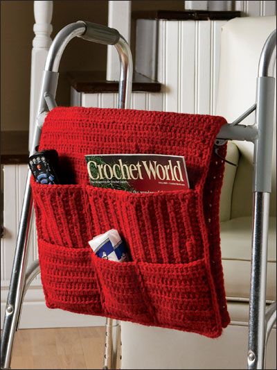 This could make a great service project for a nursing home or assisted living center...LOVE this idea! Walker Caddy, Crochet Organizer, Walker Bag, Independent Living, Crochet World, Crochet For Home, Crochet Basket, Living Tips, Crochet Purses