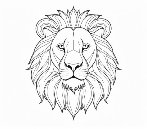 Lion Drawing Color, Lion Face Sketch, Lion Line Art, Animal Line Drawings, Lion Drawing, Simple Line Drawings, Black And White Landscape, Face Sketch, Lion Face