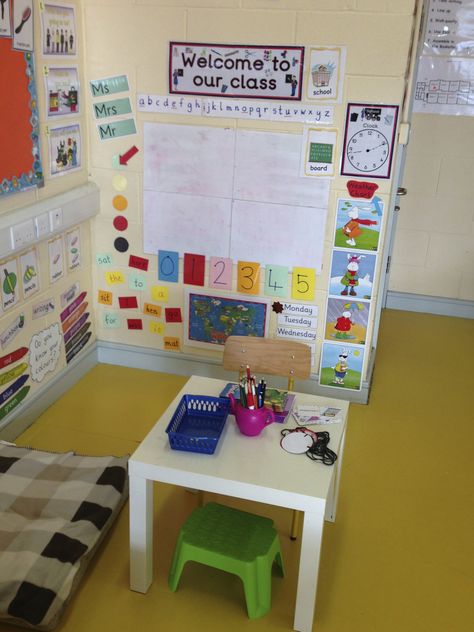 School Role Play Area All About Me Role Play Area, Nursery Role Play Area Ideas, School Roleplay Ideas, School Role Play Area Eyfs, Domestic Role Play Eyfs, Teacher Roleplay Ideas, Dramatic Play School Theme, Pretend School Play Area, Role Play Areas Eyfs Home Corner