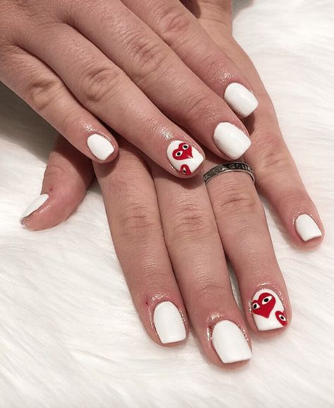 Valentine's Day Nail Design Ideas // Comme des Garçons Inspired Nails Des Garcons Nails, Comme Des Garcons Nails, Valentine's Design, Nails Valentines, Mens Nails, February Nails, Simple Acrylic Nails, Nail Design Ideas, Nails Gel