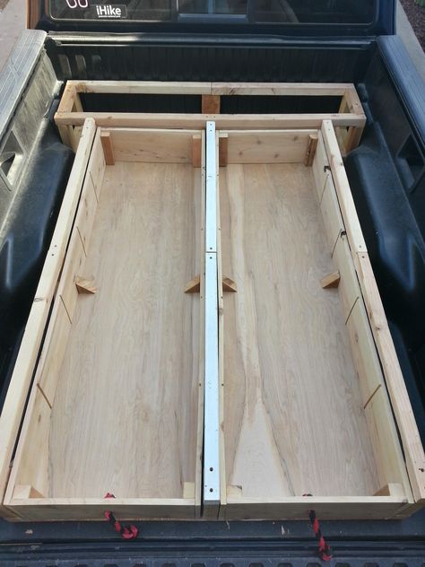 Truck Bed Box, Truck Bed Drawers, Diy Truck Bedding, Truck Bed Organization, Truck Organization, Truck Bed Storage, Truck Bed Camping, Custom Truck Beds, Truck Bed Camper