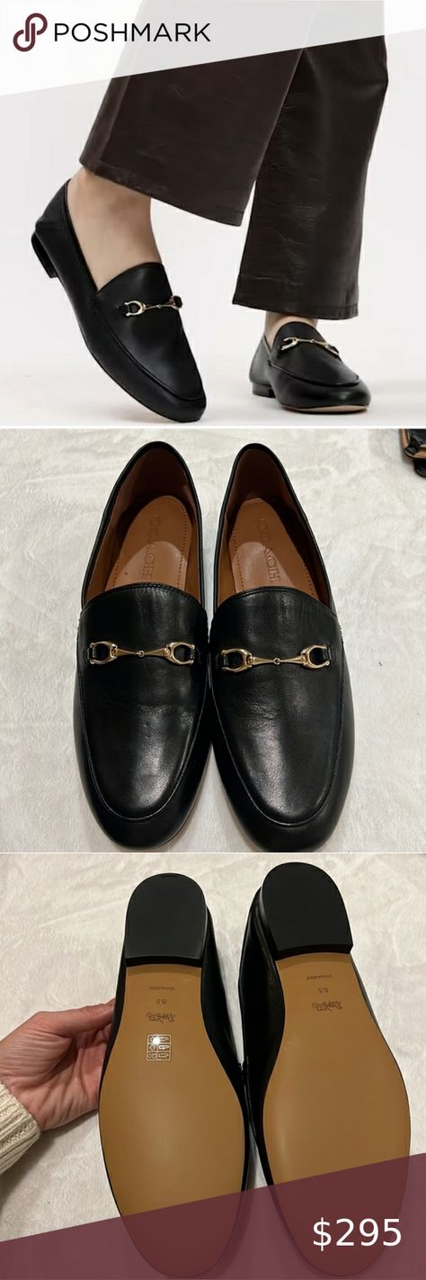 NWT Coach Haley Loafer Size 8  Leather Black Gold Slip On Loafers Slip On Loafers, Coach Shoes, Shoe Box, Leather Upper, Heel Height, Black Leather, Loafers, Slip On, Brand New