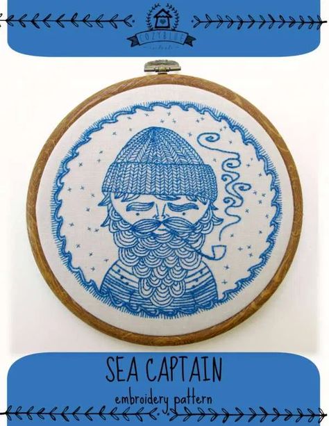 Embroidery Pattern – Nautical Sailor – Needle Work Cozyblue Embroidery, Pdf Embroidery Pattern, Lazy Daisy Stitch, Sea Captain, Embroidery Transfers, Learn Embroidery, Design Embroidery, Blue Embroidery, Sewing Embroidery Designs