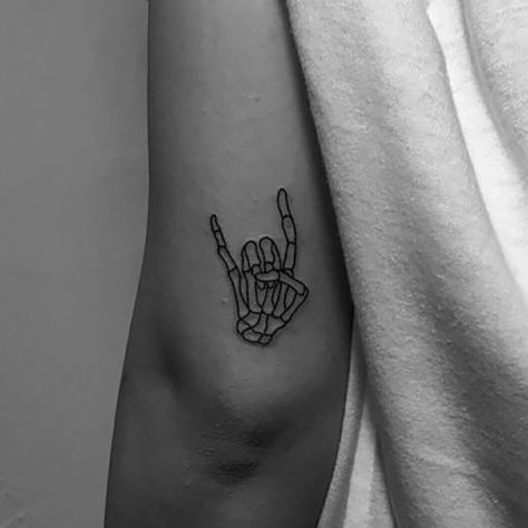 Small Tattoos Angel, Small Tattoos For Moms, Sign Language Tattoo, Rock And Roll Tattoo, Rock Tattoos, Infected Tattoo, Biker Tattoo, Rock Tattoo, Skeleton Tattoos