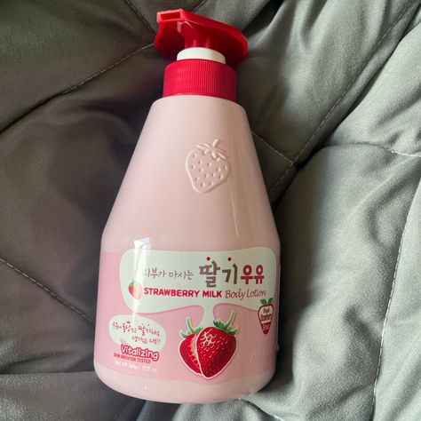 Strawberry Milk Body Lotion Korean Brand new, never... - Depop Strawberry Milkshake Body Wash, Strawberry Milk Body Lotion, Strawberry Body Lotion, Strawberry Milk Lotion, Pink Body Care, Strawberry Lotion, Milk Body Lotion, School Dr, Kpop Pink