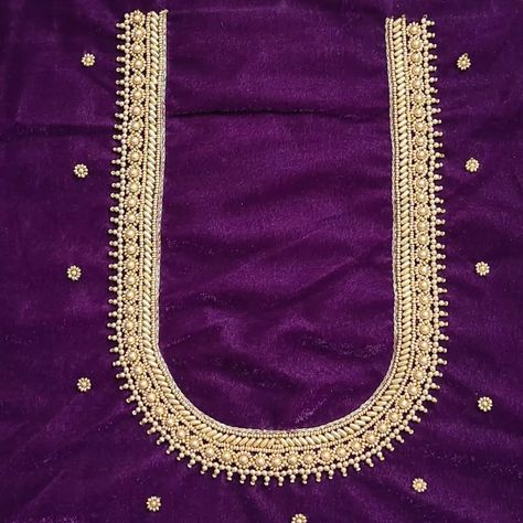 DM for price details Velvet Aari Work, Unstitched Gold Blouse Piece With Embroidered Border, Simple Neck Line Maggam Work, Gold Semi-stitched Blouse With Embroidered Border, Aari Work Blouse, Aari Work, Work Blouse, Medium Size, Pearl Necklace