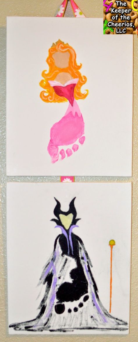 Disney Sleeping Beauty Footprint Craft, aurora Footprint, maleficent footprint Disney Art Projects For Kids, Disney Art Projects, Footprint Craft, Footprint Crafts, Art Projects For Kids, Footprint Art, Handprint Crafts, Disney Sleeping Beauty, Art Disney