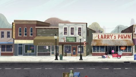 Clark The Shark, Paint Station, Background Tips, Cartoon Town, World Background, Project Zomboid, Town Drawing, Stylized Environment, New England Town