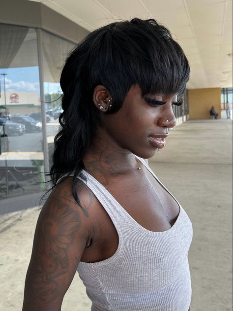 Long Mullet Black Women, Braided Mullet, Braid Mullet, Mullet Braids, 90s Mullet, Hairstyle Black Hair, Braided Half Up Half Down Hair, Curly To Straight Hair, Curly To Straight